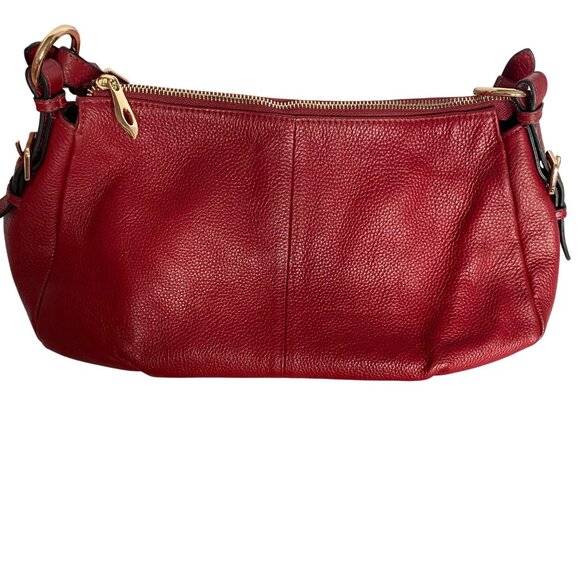 Kattee Red Leather Purse Gold Hardware Satin Interior 5 Pockets Zipper Closure - Picture 10 of 12